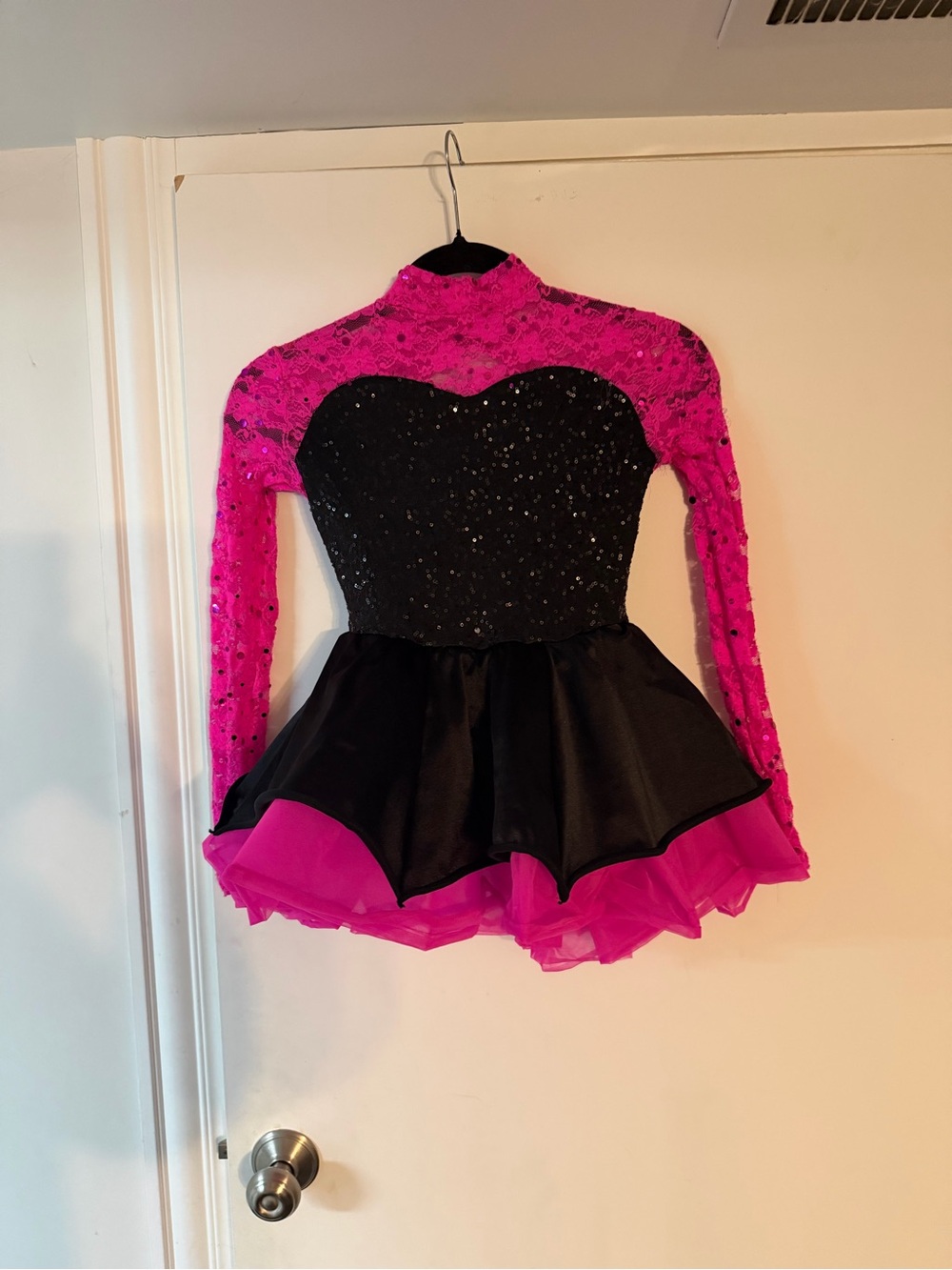 Hot Pink and Black Sparkle Dance Costume - Weissman style 8314